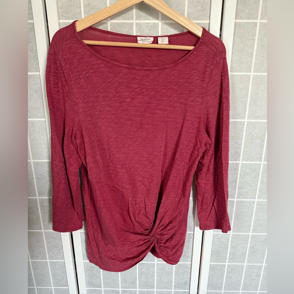 Beacon Cove long sleeve top, Burgundy, Size Large.